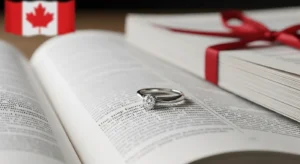 Wedding ring on legal documents representing spousal sponsorship process in Canada