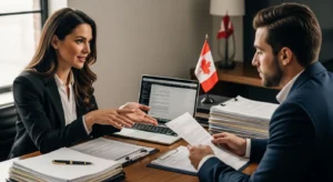 Immigration lawyer advising client on legal strategy and policy changes in Canada
